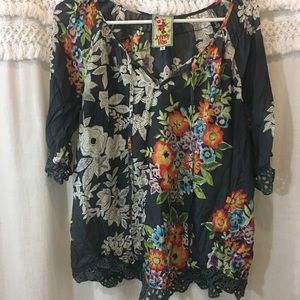 Johnny Was grey floral top